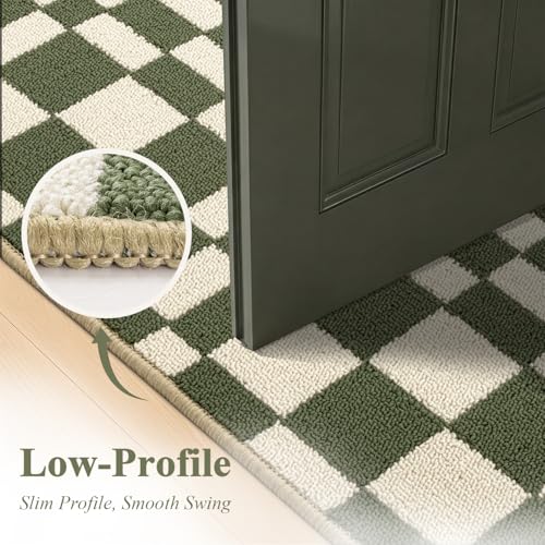 Qcold Checkered Hallway Runner Rug 2'x6'Long Non Slip Washable Area Carpet Polypropylene Water Absorbent Entryway Rug Indoor Entrance Floor Mat for Kitchen Laundry Room,Green and White by Qcold - Image 6