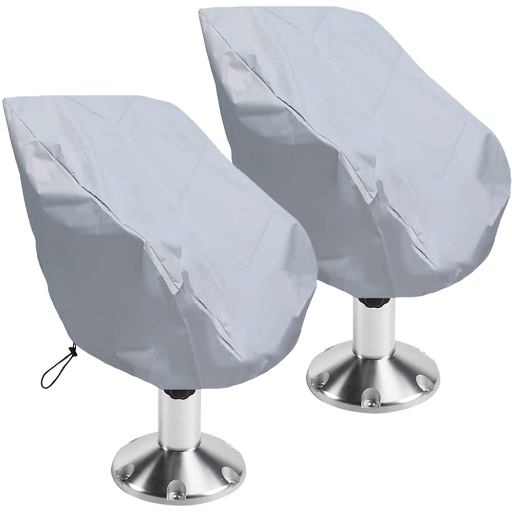 Lot de 2 housses de siège d'extérieur imperméables à l'eau et à la poussière pour chaise de capitaine, ponton, banc, chaise de gouvernail (55,9 x 61 x 63,5 cm, 2 pièces, gris)