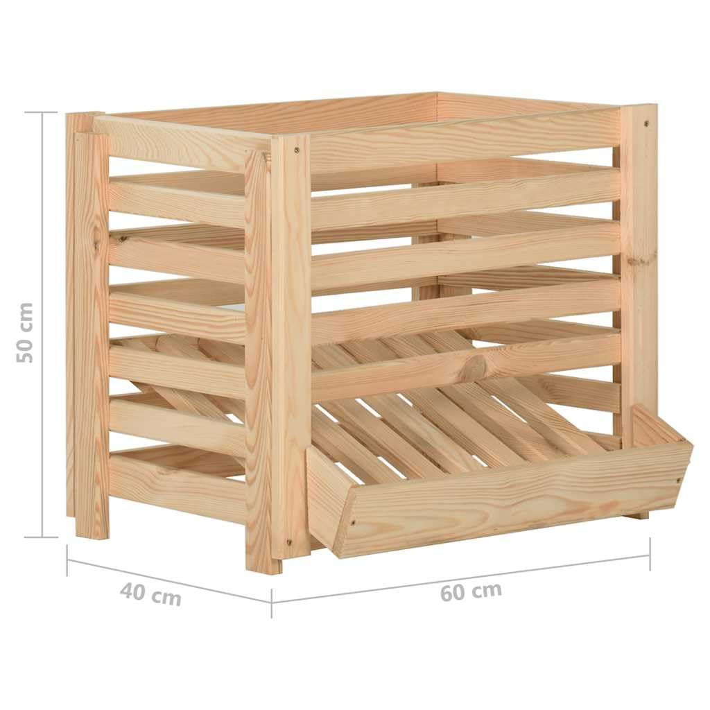 Kartoffelkiste aus massivem Kiefernholz 60x40x50 cm stapelbar mit Belüftung, praktische Aufbewahrungsbox für Gemüse, Organizer für Küche und Vorrat, robuste Kisten zur Ordnung und Lagerung