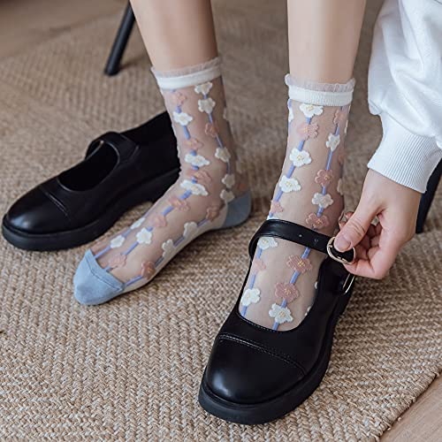 Yomutiur Womens Sheer Socks, Summer Transparent Thin Mesh Lace Elastic Jacquard Crystal Glass Socks,One Size #TOP3