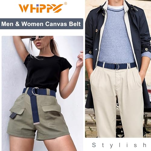Image of WHIPPY Mens Canvas Belt with Metal Double D-ring 1 1 /2 inch Wide Plus Size Unisex Web Cloth Casual Belt for Jeans Pants