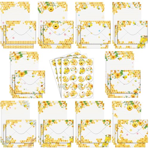 Image of TaoBary 160 Pcs Stationery Paper Set 50 Double Sided Stationery Papers with 50 Matching Envelopes and 60 Round Dot Sticker, 10 Design(Bee,8.25 x5.5 Inch)