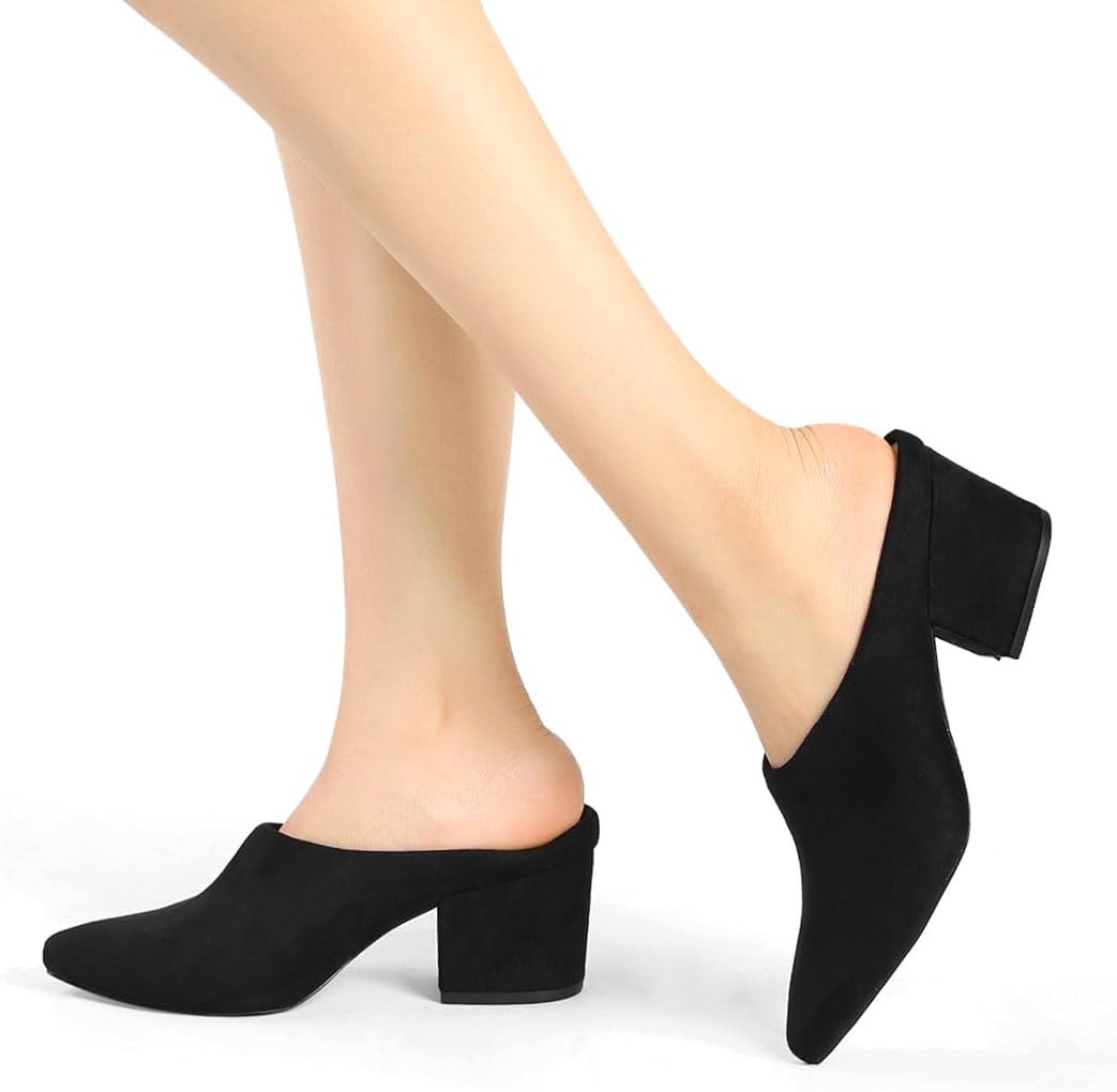 Allegra K Women's Pointed Toe Slip on Block Heel Slide Mules