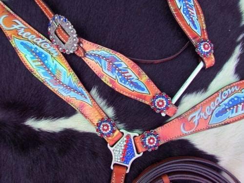 Showman "Freedom Headstall & Breast Collar Set w/Red, White & Blue Feather Design