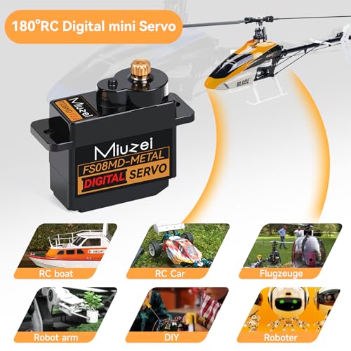 Miuzei Mini Servo RC Digital Servomotor Metallgetriebe für 1/24 Auto SCX24 AX24 Car Boot Roboter Arm 5V 180 Grad Micro Motor Lenkservo mit Mount Horn und 25cm Cable,Gewicht 12g Rot 1 Stück