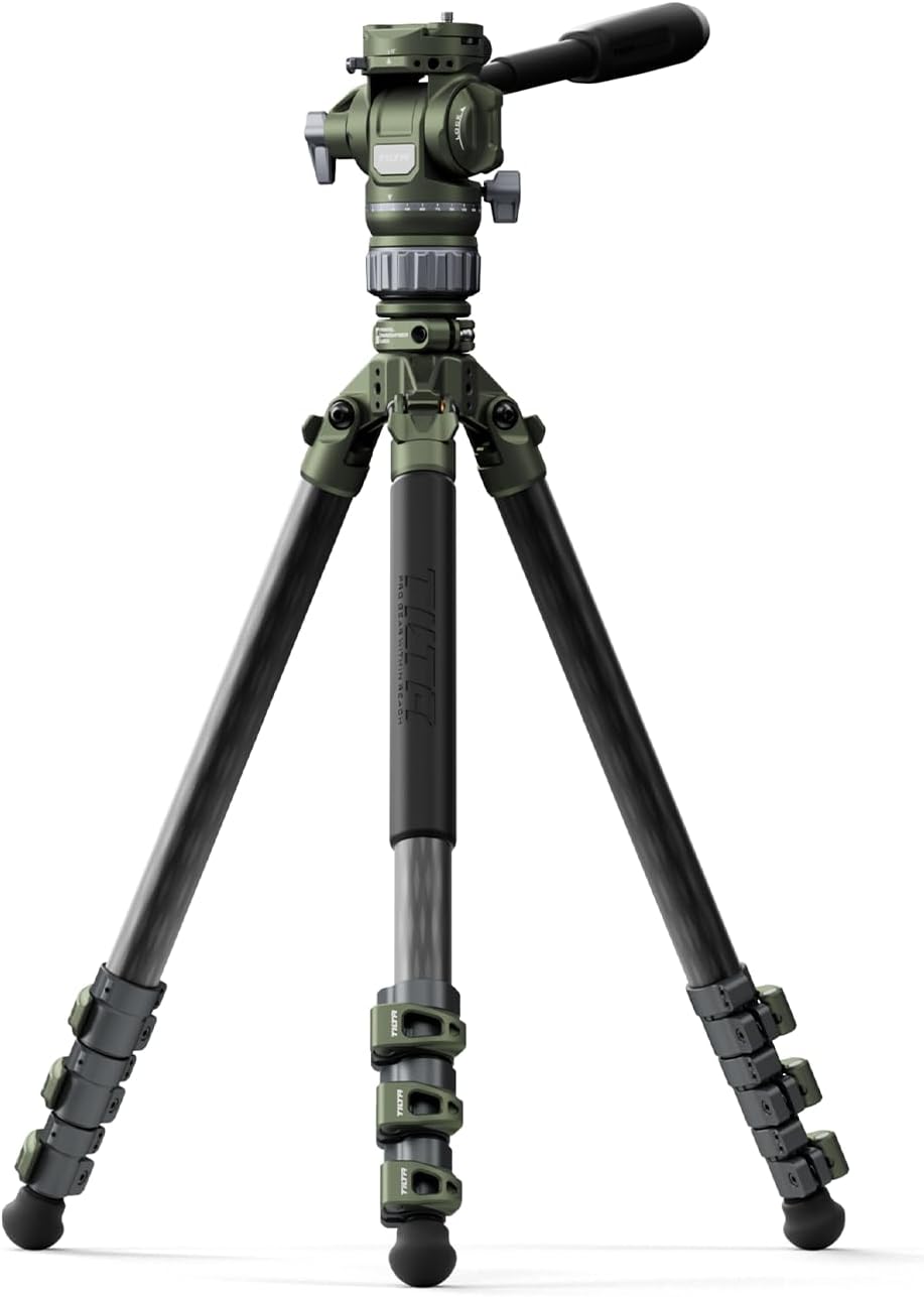 Tilta Forest Green Carbon Fiber Camera Tripod with Fluid Head, 3-Stage Legs, 5KG Max Load, ARCA Receiver, 160CM Travel, Green