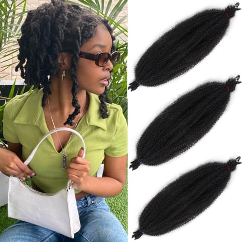 Leeven 16 Inch Springy Twist Hair for Afro Marley Locs 3 Packs Pre Separated Popping Spring Twist Crochet Hair for Distressed Locs Afro Kinky Curly Marley Braiding Hair Extensions /1B#