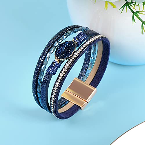 Lightonit Bracelets For Teen Girls Women Leather Wrap Boho Bracelet Blue Stone Crystal Braclet Birthday Gift For Teenage Girls #TOP1