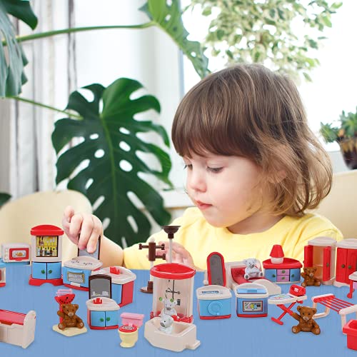 Beverly Hills Doll Collection Dollhouse Accessories Furniture And Accessory Set, All In One Bedroom, Kitchen, Laundry Room, And Bathroom 46 Piece Mega Set #TOP5
