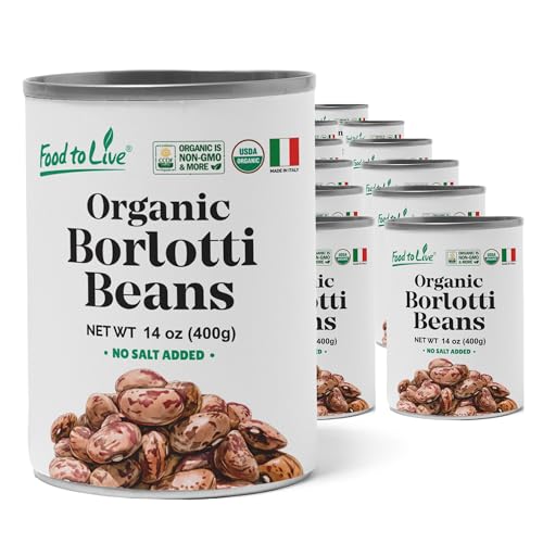 Food to Live Organic Canned Borlotti Beans, 14 oz (Pack of 12) - Italian Cranberry Beans. Unsalted Non-GMO. Perfect for Salads, Soups and Pasta e Fagioli. Vegan. Good Source of Fiber and Protein