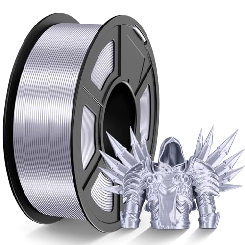 TECBEARS Silk PLA Filament 1.75mm Silver 1KG Shiny Surface 3D Printer Filament High Gloss Silk Finish Dimensional Accuracy +/- 0.02mm 1kg (2.2lbs) Spool for Smooth 3D Printing