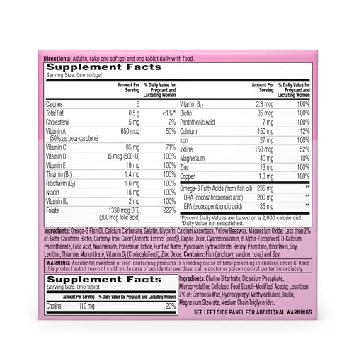 One A Day Prenatal Advanced- Prenatal Vitamins with Folic Acid, Choline, DHA & Iron, Pregnancy Vitamins for Women to Support Baby’s Development, 30+30 Ct (60 Total Set) (Packaging May Vary) - image 7