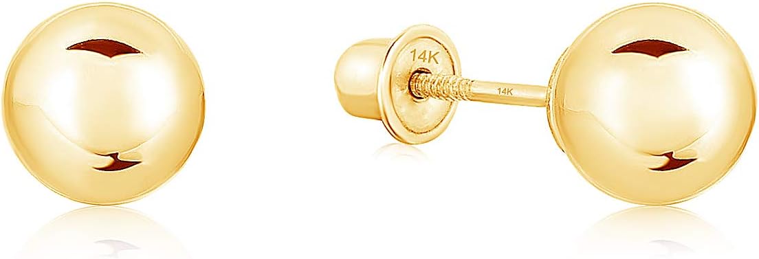 14k Gold Stud Earrings for Women & Men | 14K REAL Gold Polished Ball Stud Earrings with Secure Screw Backs From 3MM - 6MM