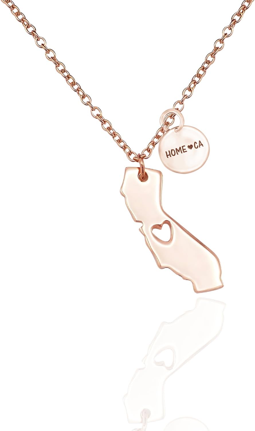 quan jewelry California State Necklace, Handmade California Map Pendant Charm, Inspirational Necklace with Greeting Card