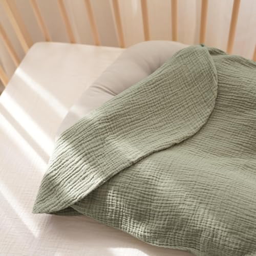 Image of Konssy Muslin Baby Lounger Cover 2 Pack, 100% Cotton Newborn Lounger Cover, Soft and Breathable Baby Nest Slipcover for Boys Girls (Rabbit,Fog Green)