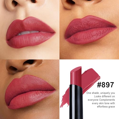 Image of evpct Plum Red Velvet Matte Lipstick, High Pigmented Slim Lipstick Long Lasting Waterproof for Women Gift, Velvet Silky Lip Stick Stain Color Makeup Blendable 24 Hours Original Makeup Labiales, 897#
