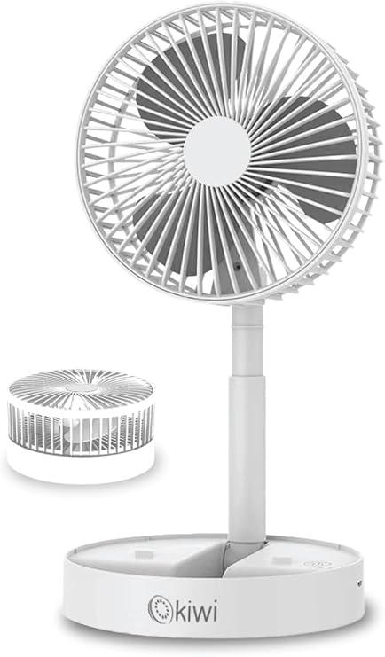 Kiwi Kfan-7608 Şarjlı Beyaz Katlanılabilir Mini Fan Masa Üstü Vantilatörü Usb Soğutucu Sessiz El Fanı