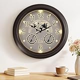 Orologio da Parete da Esterno Illuminato 45 cm (18 Pollici), Orologio da Giardino Impermeabile con Sensore Notturno, Mappa del Mondo con Termometro e Igrometro per Giardino e Patio