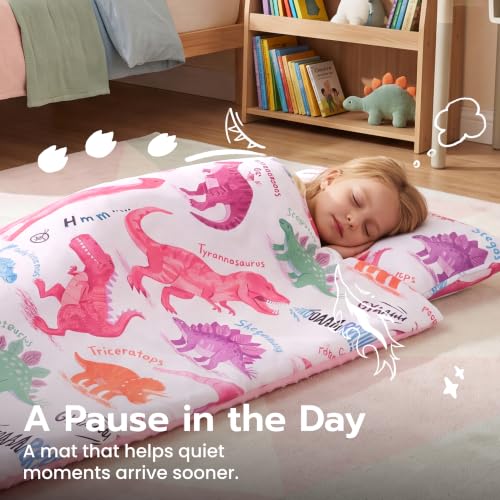 Image of JOIEDOMI Toddler Nap Mat with Removable Pillow and Minky Blanket 55''x30'' Kids Sleeping Bag for Boys and Girls Ages 3-6 Roll Up Soft Nap Mats for Preschool Kindergarten Daycare Sleepover