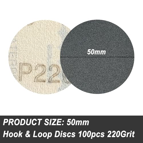 Wanmutrun 50MM Waterproof Sandpaper Hook and Loop 100pcs Grit 220 Silicon Carbide Discs Suitable for Small Polishing Machines - Image 2