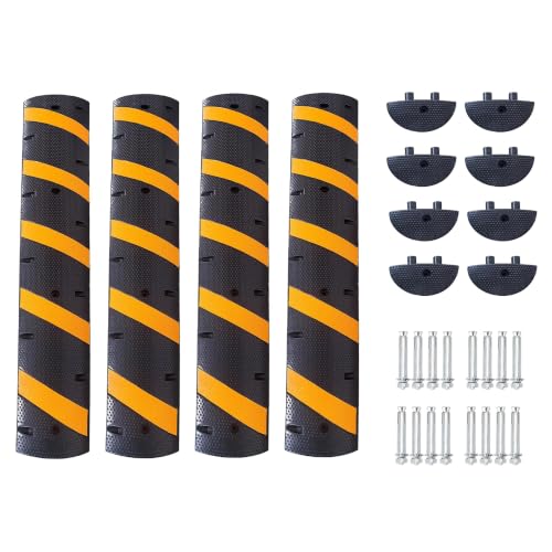 Image of 4 Packs 7Ft Recycled Rubber Speed Bump for Driveway with End Caps