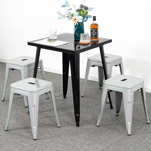 Image of Brage Living 18 Inch Industrial Metal Stools Set of 4, Stackable Classroom Stools, Backless Metal Dining Chairs for Indoor Outdoor, Kitchen Short (Pearl Silver)