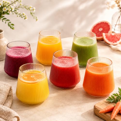 Image of bellemax 300ML Juice and Water Glass Stylish Crystal Highball Drinking Glasses, Medium Size Tumbler Glasses for Juice, Water, Milk, lassi, Cocktails and Sharbat (TR-15, 6 Count (Pack of 1))
