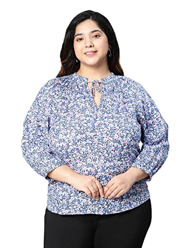 Image of oxolloxo Discovered Blue Floral Printed Plus Size Women top