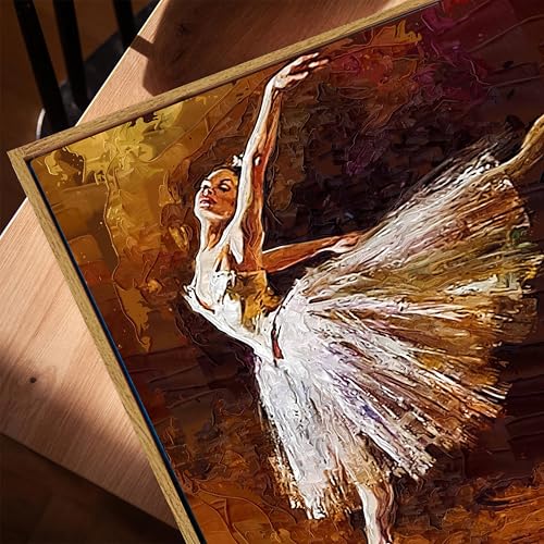 Image of Modern Abstract Ballerina Framed Canvas Painting For Living Room | Textured Impressionist Dancing Lady Wall Art For Livingroom Wall Decor, Home Decor, Bedroom, Hallway's, Office, Hotel - 43x58 cm