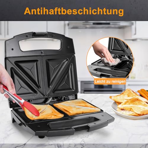 Foto von Aigostar Sandwichmaker für Dreieckige Sandwichtoasts, 800 W mit Antihaftbeschichtung, Doppelseitiges Backen bei Konstanter Temperatur, Vertikale Lagerung, Rutschfeste Füße, BPA-frei