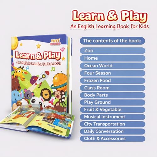 Image of Braintatsic Learn & Play English Learning Book for Kids | Early Education Book with Colorful Pictures & Fun Activities | Vocabulary, Letters & Basic Words | Preschool & Toddler Learning Toy