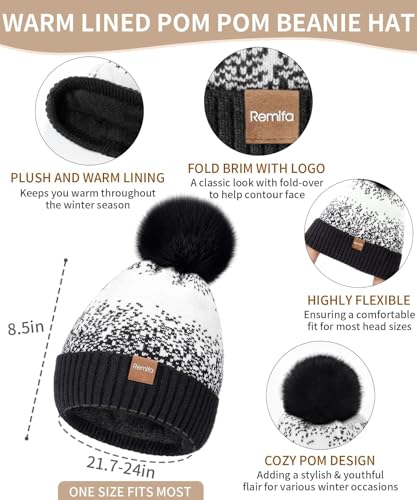 Remifa Womens Winter Beanie Hat Scarf Gloves Set, Pom Pom Warm Hat Long Knit Scarf Touchscreen Gloves 3 In 1 Christmas Gifts2