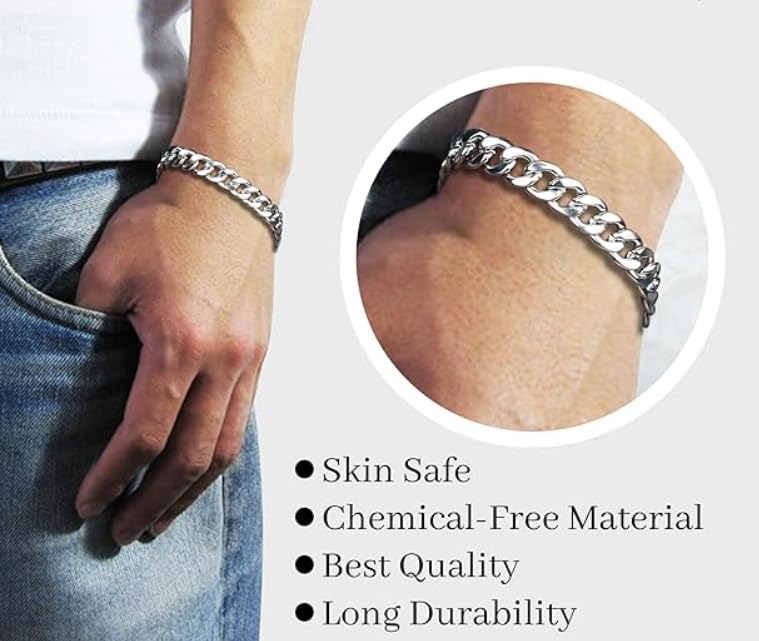 JEWZA Men's 8.5 Inch Stainless Steel Curb Chain Bracelet - Image 3