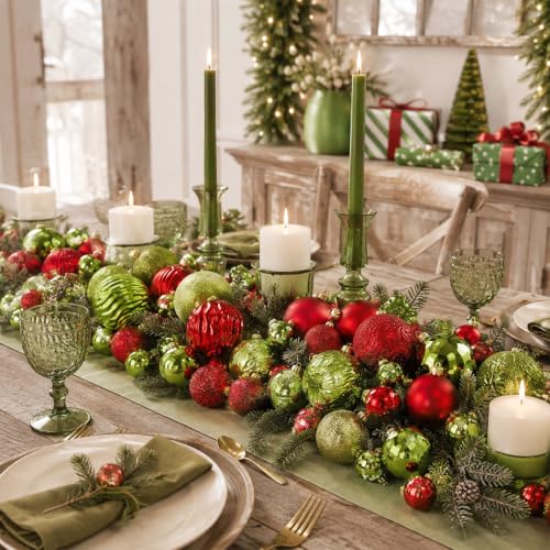 Image of Lunmon 64 Pcs Lime Green and Red Christmas Ball Ornament Green Xmas Bulbs