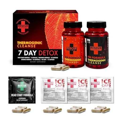 Rescue Detox 7 Day Thermogenic Permanent Detox Kit - Full Body Detox Cleanse for Women and Men - Body Detox Pills for Stomach Detox Cleanse - 100ct Capsules with Bonus Instant Ice Caps