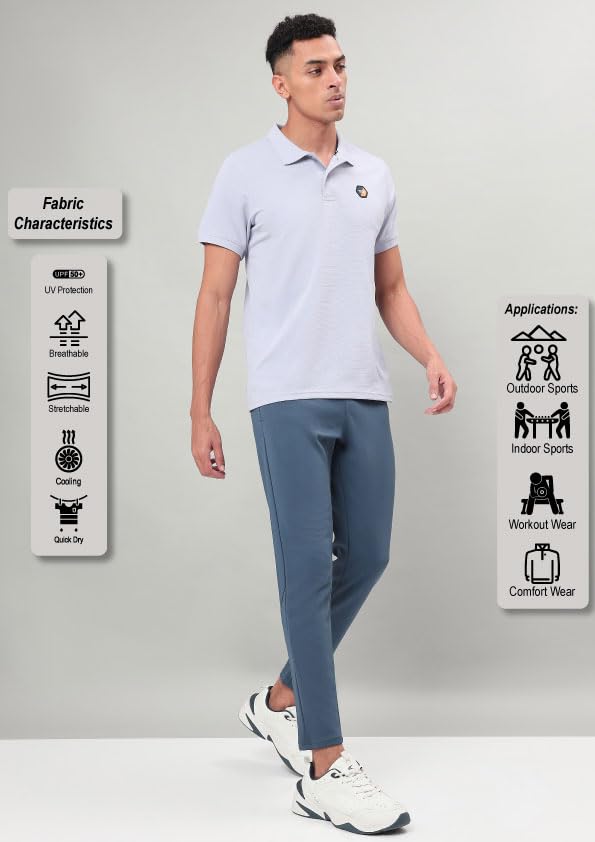 Image of TECHNOSPORT Men's Slim Fit Track Pants with Zip Pockets, ELASTO Plus Quick Dry Stretchable Lightweight Lower for Gym Running Yoga and Sports