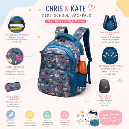 Image of Chris & Kate Premium 32 L Multi-Print School Bag for Boys Girls and Kids Spacious Interiors Casual Backpack Perfect for School, College, Everyday Use Includes Free Stationery Pouch and Rain Dust Cover