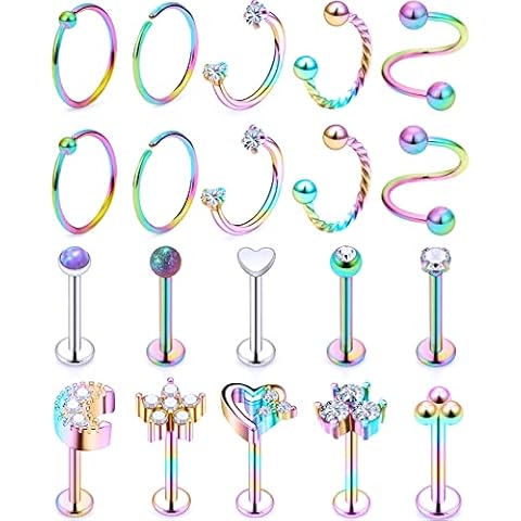 Cisyozi 16G Lip Labret Medusa Monroe Ring Stud Piercing Jewelry for Women 16 Gauge Stainless Surgical Steel Horseshoe Tragus Helix Cartilage Earring Hoop Stud Piercings Jewelry Women Men Rainbrow 8mm Cover