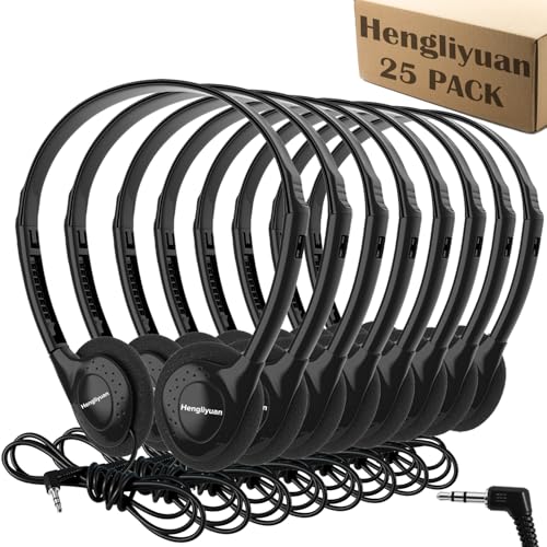 Hengliyuan Bulk Headphones for Kids Classroom School 25 Pack K-12,Wholesale Wired On-Ear Headphones,Stereo Clear Sound,Student Earphones with 3.5mm...