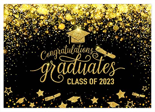 Avezano Graduation Backdrop 2023 For Photography Black And Golden Glitter Bokeh Congrats Grad Party Background Prom Of 2023 Graduation Party Backdrop Photoshoot Booth Props(7X5Ft) #TOP12