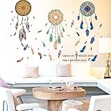 Dream Catcher Wall Decals Colourful Feather Wall Stickers Peel and Stick Removable Art Mural for Bed