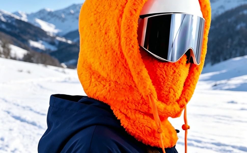 Pasamontañas de invierno de cara completa con forro de poliéster rojo 2