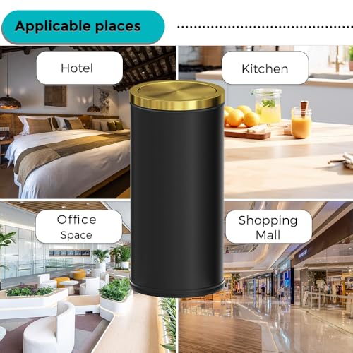 Image of 7.92 gallon /30L Kitchen Trash Can with Lid,Tall Slim,Elegant,Black,Brushed Stainless Steel Lgarbage Can for Office,Hotel,Kitchen (30Lblack)
