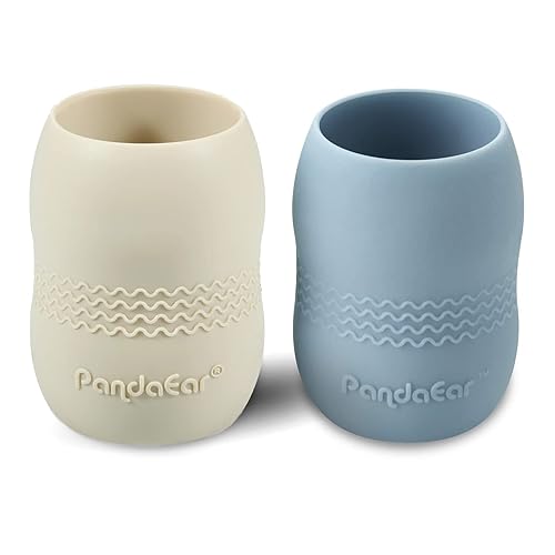 Vista 8 de PandaEar Paquete de 2 vasos de entrenamiento de silicona 100% pequeña para bebés y niños pequeños (azul/verde)