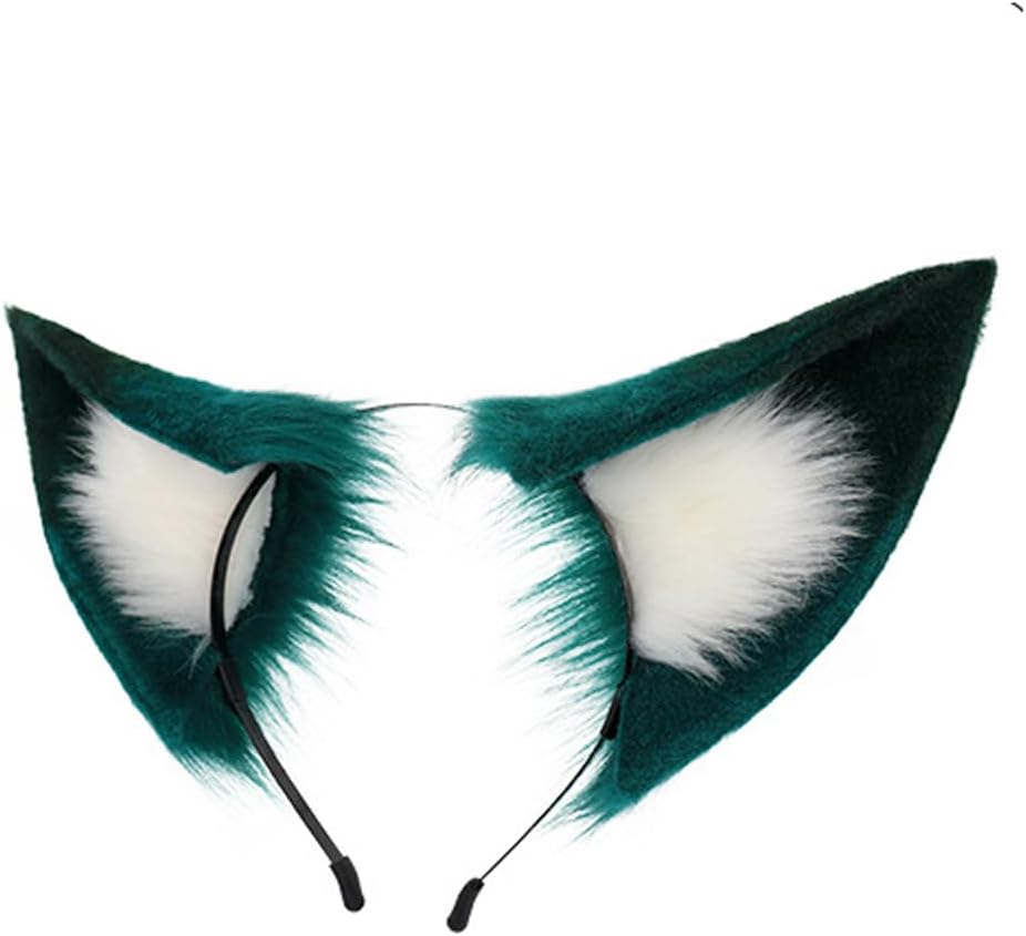 Yukong Ears and Tail Set Fox Ears Headband Furry Fursuit Costume Accessories for Adults Game Cosplay (Green White)