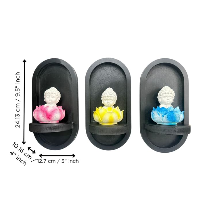 Image of eCraftIndia Set of 3 White Lord Buddha Idols in Lotus Base | Baby Buddha Statues for Car Dashboard Office Home Decor | Gift for Diwali Housewarming Birthday