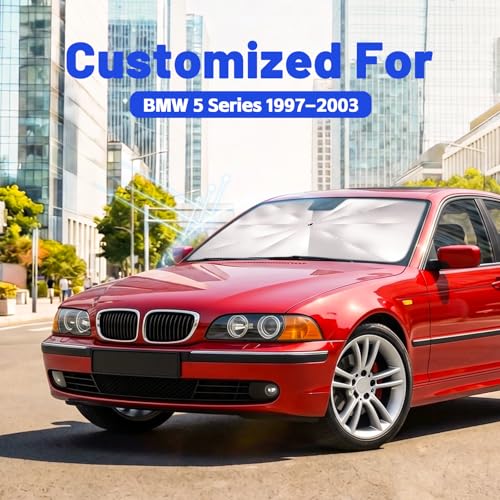 Image of Car Windshield Sun Shade for BMW 5 Series 1997-2003 - Reflective Coated Fabric Sunshade Umbrella for Front Window, UV Protection Heat Shield Sun Blocker Heat Reflector, 1:1 Exact Fit Keep Car Cool