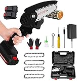 Mini Motosierra EléCtrica Bateria PortáTil InaláMbrica De 4 Pulgadas Con 2 Gafas Protectoras BateríAs De Repuesto Y 4 Cadenas, Sierra De Poda EléCtrica,black
