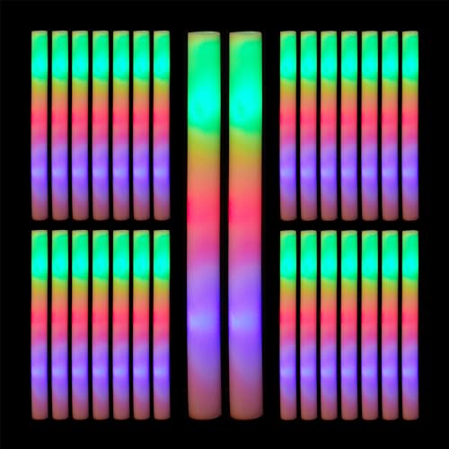 Glow Stick Set da 30 Bastoni a LED Luminosi 3 Effetti di Luce Bastoncini in Gommapiuma L: 42 cm 42 x 4 x 4 cm bianco