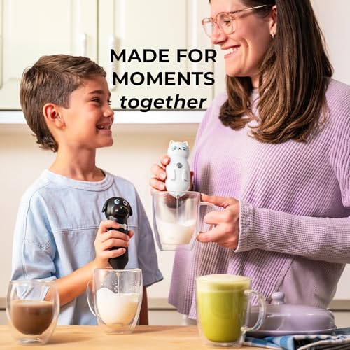 Image of Zulay Kitchen Cat Milk Frother Wand - Cutesy Frother, Meet Your New Frothing Buddy Luna The Cat, Adoption Papers and Stickers Included, Purrr-fect for Lattes, Cappuccino & Matcha - White